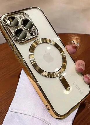 Прозрачно-золотий чехол 2в1 magsafe для iphone 15 pro max
