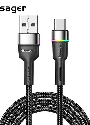 Зарядный кабель essager разноцветная подсветка type c 1м
