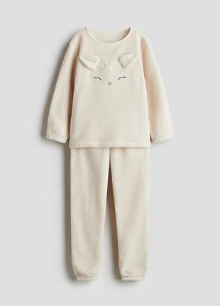 Теплая пижама h&amp;m на девочку / флис, махра / кофта + брюки / 15124