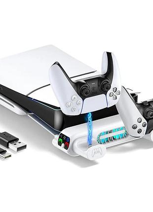 Підставка ps5 pro/slim горизонтальна із охолодженням зарядкою геймпадів oivo vg-p5299xs-pro