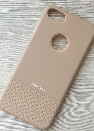 Фирменный бежевый чехол "spigen" для iphone 7/8 силиконовый