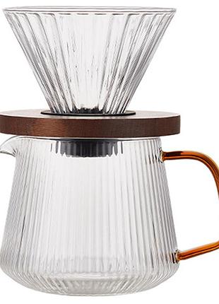 Набір glass copper v60 заварник 600 мл. пуровер 02 скляний "сідамо"