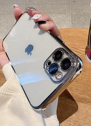 Силіконовий прозорий чехол з срібним обідком iphone 14pro max 6.7дюйма