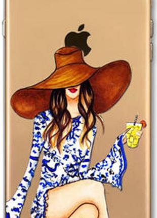 Прозорий силіконовий чохол дівчина з коктейлем для iphone 6/6s
