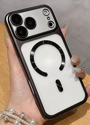 Матовий силіконовий чорний чохол для iphone 17pro max +magsafe