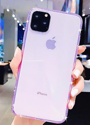 Прозоро-сиреневий силіконовий чохол з камінням сваровські для iphone 12/12pro 6.1 дюйма