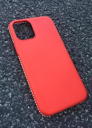 Красный мягкий чехол с камнями сваровски для iphone 11pro