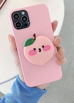 Силіконовий чохол для iphone 12/12pro з попсокетом персик