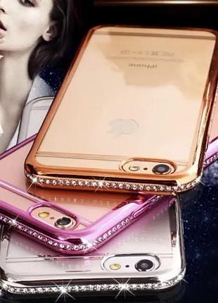 Силіконовий рожевий чохол з камінням сваровські для iphone 6 6s