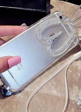 Прозрачный силиконовый зайчик складные уши со стразами для iphone 6/6s
