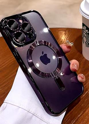 Силіконовий темно-фіолетовий(dark purple) чехол для iphone 16 pro max magsafe захистом на камеру темно