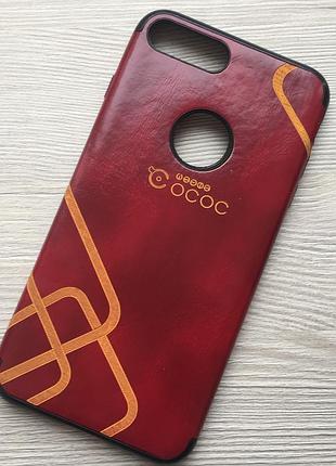Бардовый чехол под кожу+силикон для iphone 7+/8+ ococ