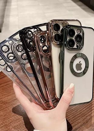 Силіконовий прозорий чохол magsafe для iphone 14pro max рожевий