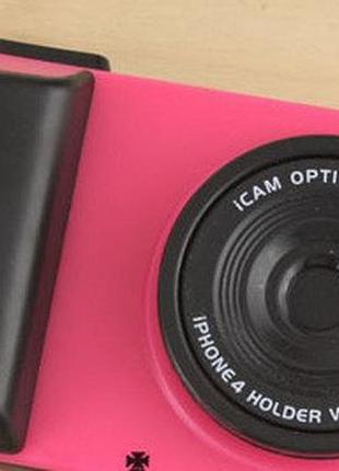 Пластиковий чохол ретро "фотоапарат" для iphone 4/4s малиновий
