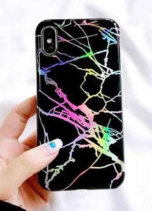 Мраморный текстурированный tpu чехол для iphone x/xs черный