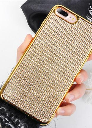 Золотой силиконовый чехол iphone 7+/8+ с камнями сваровски