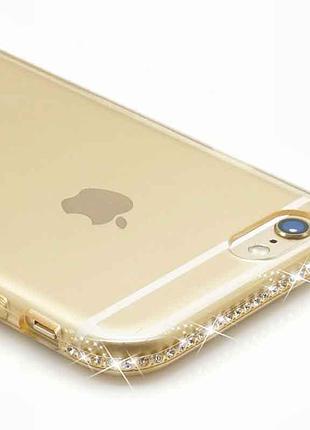 Силиконовый золотой чехол с камнями сваровски для iphone 5/5s