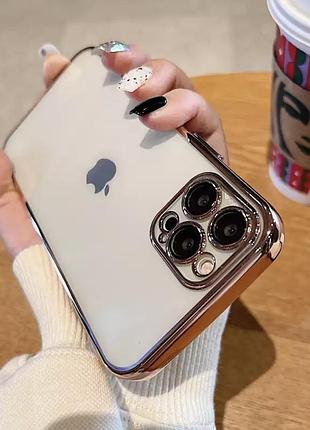 Силіконовий прозорий чехол з золотим обідком iphone 14pro max 6.7дюйма