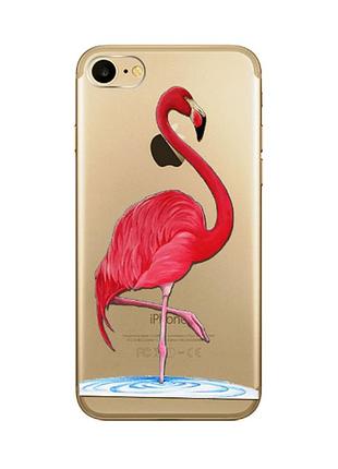 Мягкий ультратонкий силиконовый чехол фламинго для iphone 7 и iphone 8 (4.7")