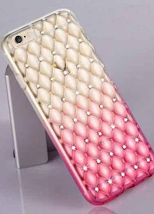 Розовый силиконовый чехол с камнями сваровски для iphone 6/6s