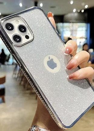 Силиконовый чехол 2в1 с камнями сваровски для iphone 11pro max серебряный