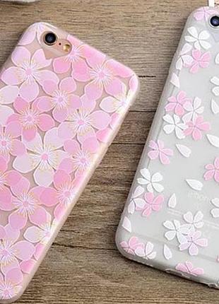 Силиконовый чехол с цветочками и камнями для iphone 6/6s