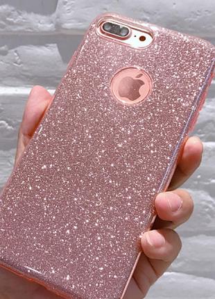 Мерцающий чехол для iphone 8+ розовый с блесточками