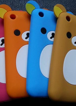 Силіконовий чохол "ведмедик rilakkuma" iphone 3/3s коричневий або оранжевий