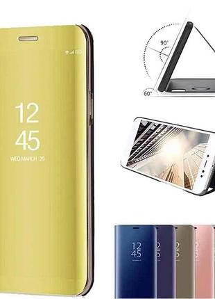 Зеркальный золотой чехол-книжка clear view для samsung a9 2018 (a920) с функцией подставки