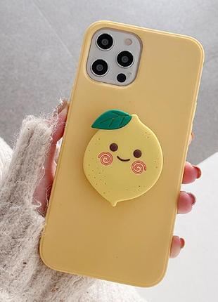Силиконовый чехол для iphone 11 pro max с попсокетом лимон