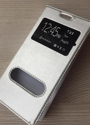Cеребряная книжечка для samsung galaxy a3 a310 с окошками+магнит
