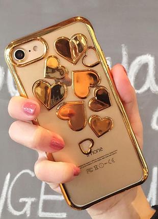 Силиконовый чехол c золотыми ободами и сердца iphone 7/8