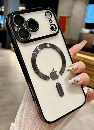 Прозрачно-чорний чехол для iphone 17 pro magsafe та захистом на камеру