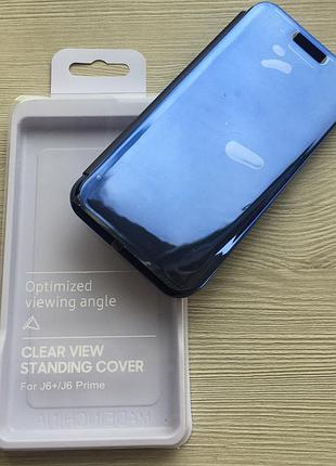 Синий зеркальный чехол-книжка с функцией подставки для samsung j6+ 2018