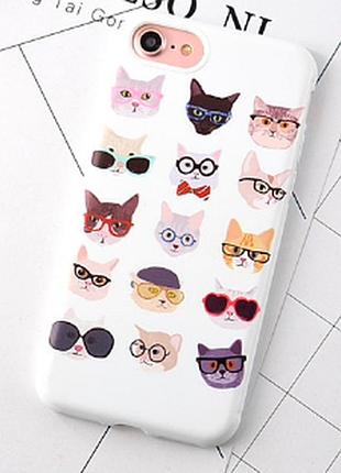 Чехол белый с котами (силикон) для iphone 6/6s