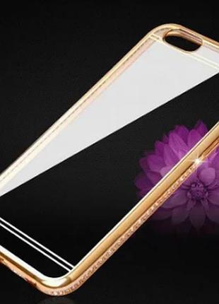 Силиконовый чехол с камнями сваровски для iphone 11pro max золотой