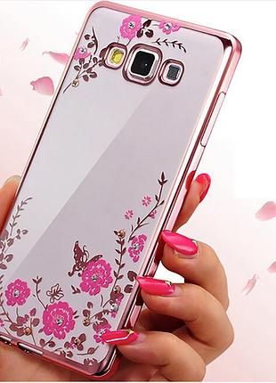 Розовый чехол-накладка с камушками сваровски для samsung galaxy a7 2015