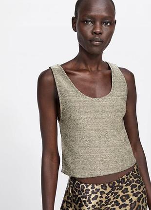 Топ zara premium • женский люрексовый вязаный • размер s • золотисто-оливковый • made in turkey