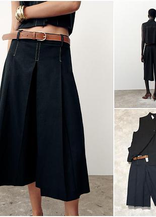 Zara очень крутые длинные шорты бермуды из смесового льна и ремнем.