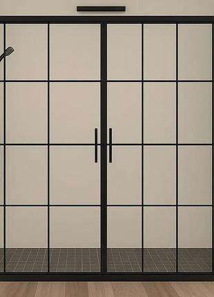 Душевая дверь aquanil trend 150×190 см, прямоугольная, стекло с декором клетка, черный профиль