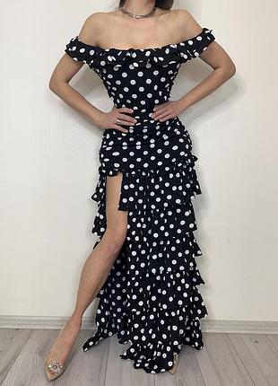 Распродажа платье fashion nova разрез оборки горох