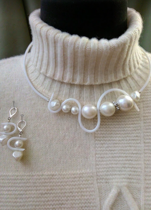 Колье чокер бусы ожерелье серьги жемчуг подарки новый год серебро топ сарафан туника костюм платье