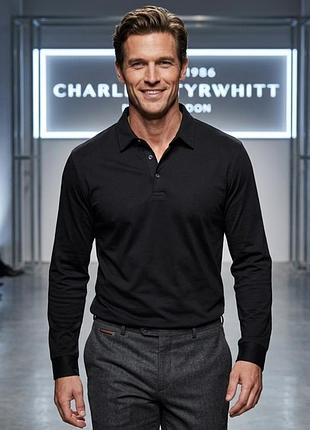 Мужское лонгслив-поло charles tyrwhitt черное xl 100% хлопок