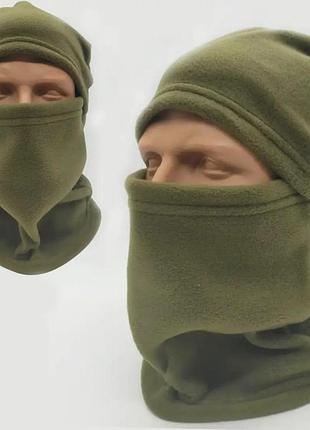 Флисовая балаклава зимняя оливковая – унисекс подшлемник для военных, туризма и спорта