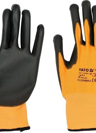 Рукавиці робочі з поліуретановою оболонкою yato розмір 10, для користування смартфоном [12/144]
