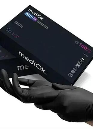 Перчатки нитриловые, mediok nitrile space, черные, (100шт / 50 пар), s