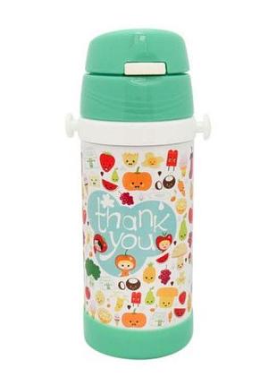 Дитячий термос с трубочкою і ремінцем 320 мл a-plus 1776 зелений