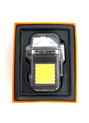 Зажигалка usb аккумуляторная электроимпульсная (две дуги) плюс яркий led фонарик сов lighter 9033