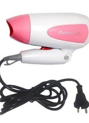 Фен для сушки и укладки волос gemei gm-1756, дорожный складной фен для волос розовый