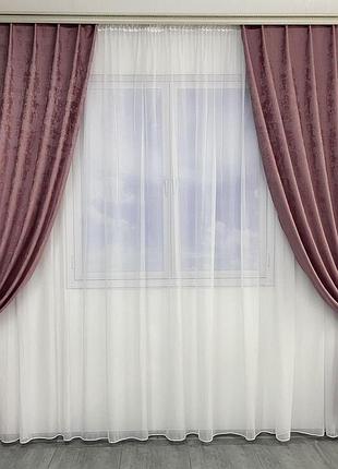 Мраморные жаккардовые шторы розового цвета на тасьме 2шт. 150х270 (sh-m23-13)